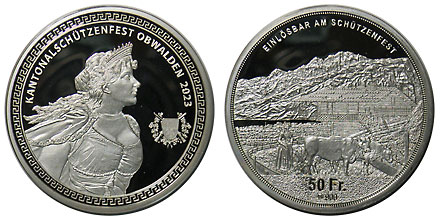 スイス 現代射撃祭 オプヴァルデン 50フラン銀貨 2023 Proof | 世界の