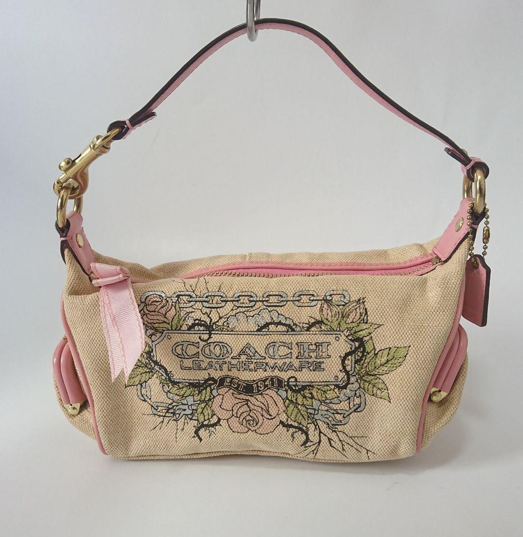 coach✨アクセサリーポーチ キャンバスタトゥー 花柄 ワンハンドル 中古・古着通販】COACH (コーチ) キャンバスタトゥー アクセサリー