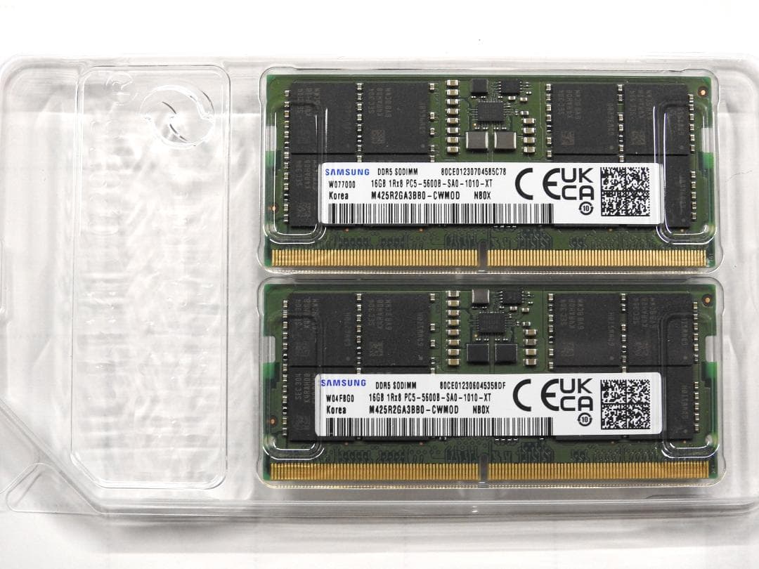 メモリー　ノートPC用SAMSUNG　DDR5　16GB×２枚＝32GB Amazon.co.jp: Samsung 16GB DDR5 4800MHz PC5-38400 CL40 SODIMM 1Rx8