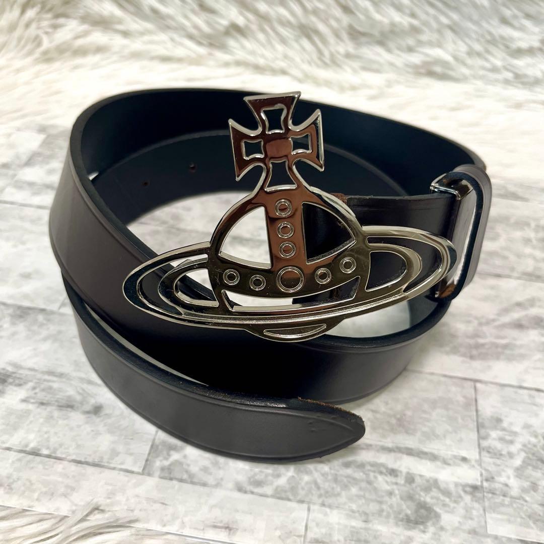 ヴィヴィアンウエストウッド レザーベルト ダークブラウン オーブ シルバー ヴィヴィアンウエストウッド ベルト Vivienne Westwood ベルト レザー