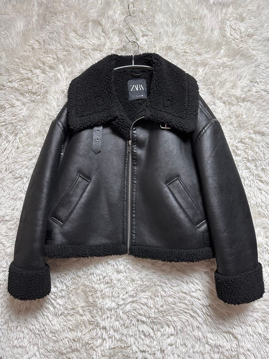 ZARA ザラダブルフェイス ライダース ボアジャケットフェイクレザー