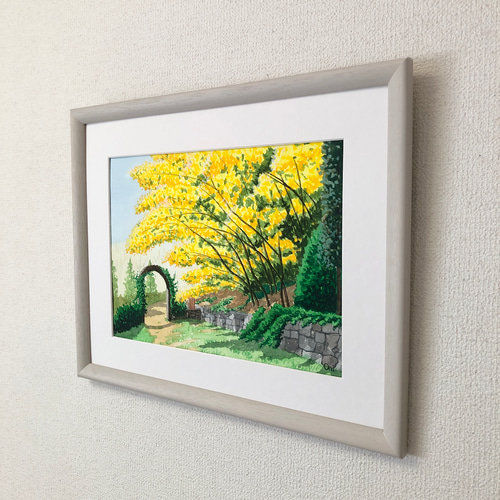 ミモザの小径」透明水彩画 原画 風景画 額縁付 F4サイズ 絵画 Oni 通販